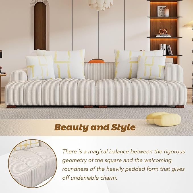103.9" Modern Style Couch Corduroy Fabric Comfy Sofa with 4 Removable Pillows