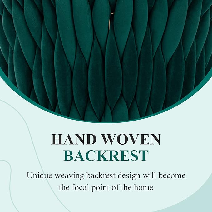 Velvet 360° Swivel Bar Stools with Hand Woven Backrest Design Upholstered Adjustable Counter Bar Stool with Golden Bracket Back and Footrest Bar Chair for Kitchen, Pub (1, Green)