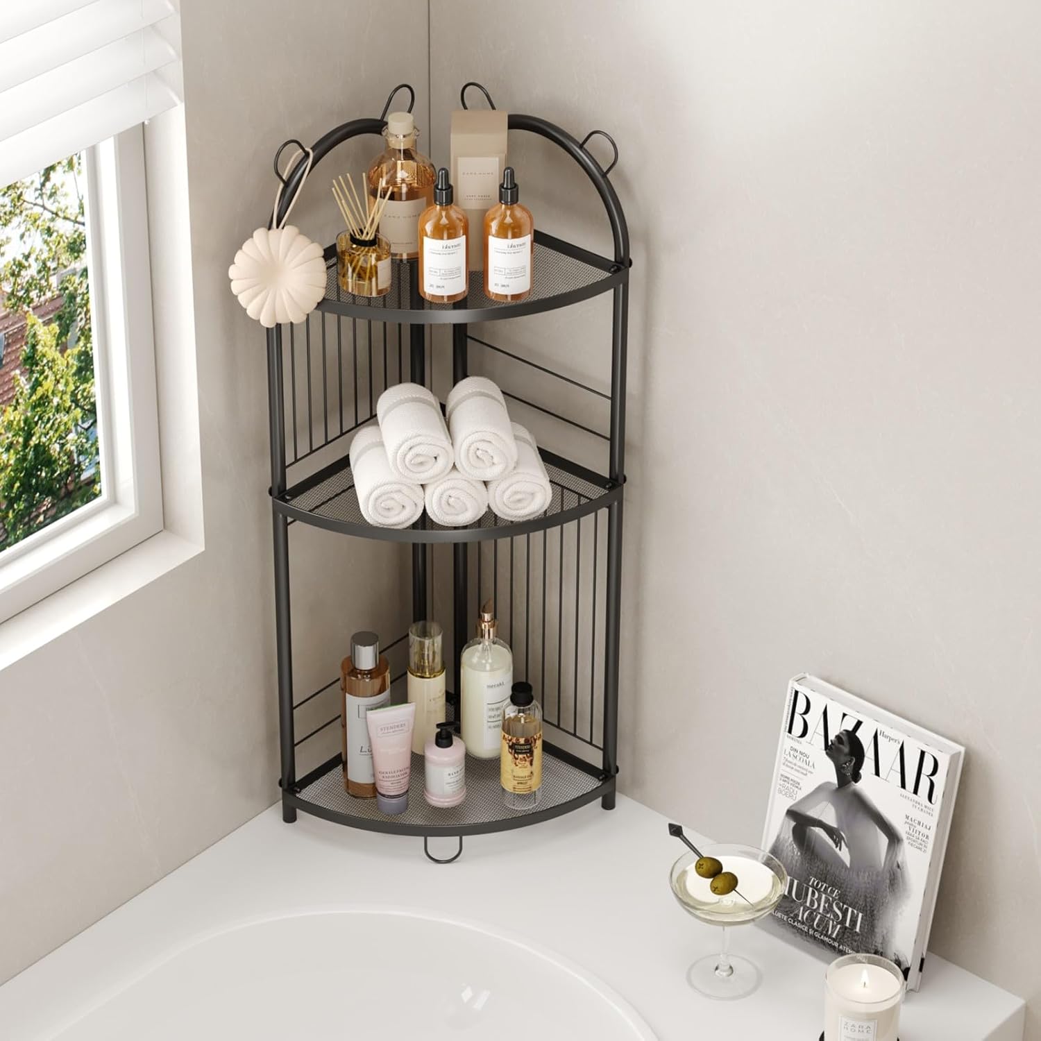 Small Toilet Shelf Metal Toilet Paper Storage 3 Tier Corner Bathroom Shelf Tiny Corner Shelf Unit