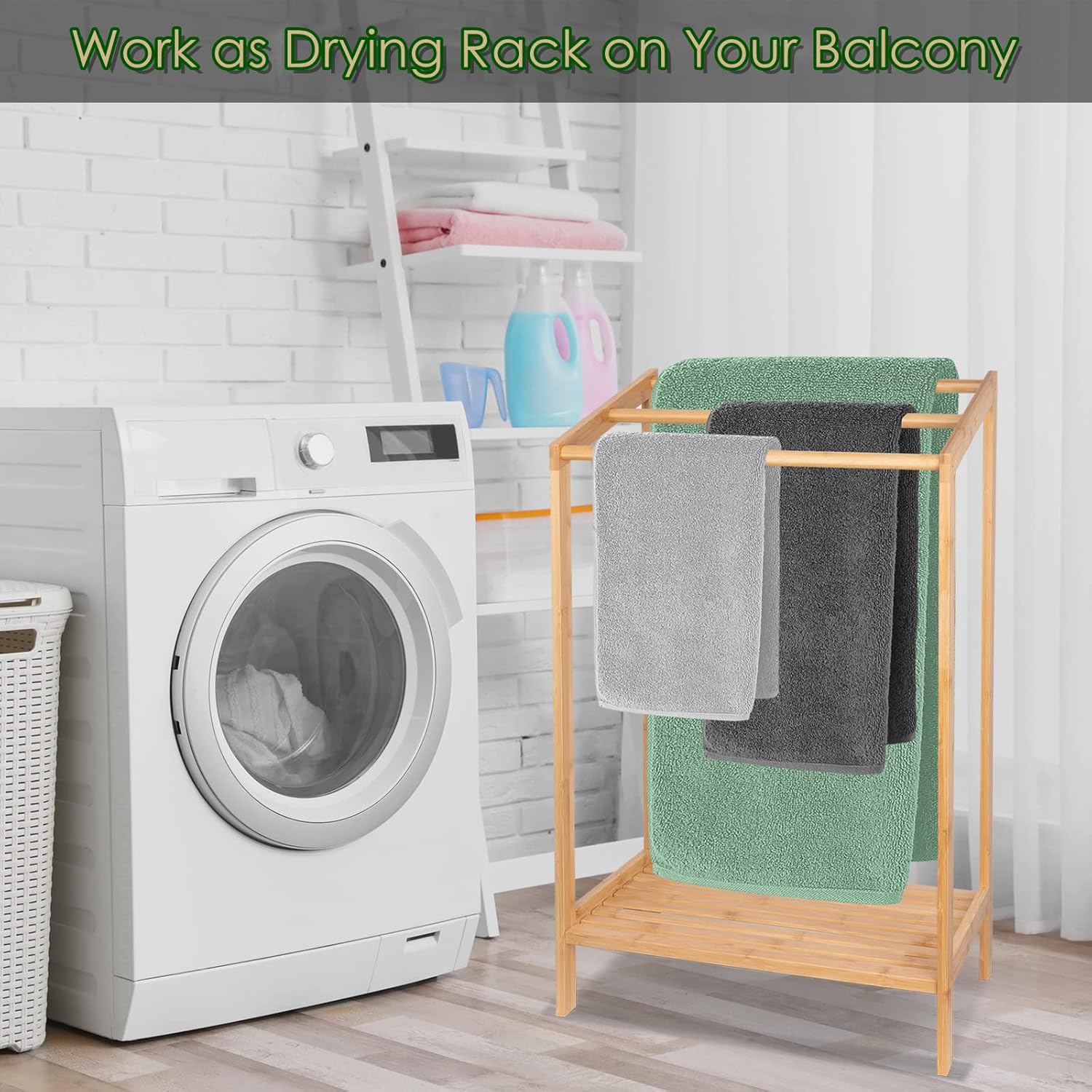 Bamboo Towel Rack for Bathroom, 3 Tier Freestanding Towel Holders with Bottom Storage Shelf for Hand Towel