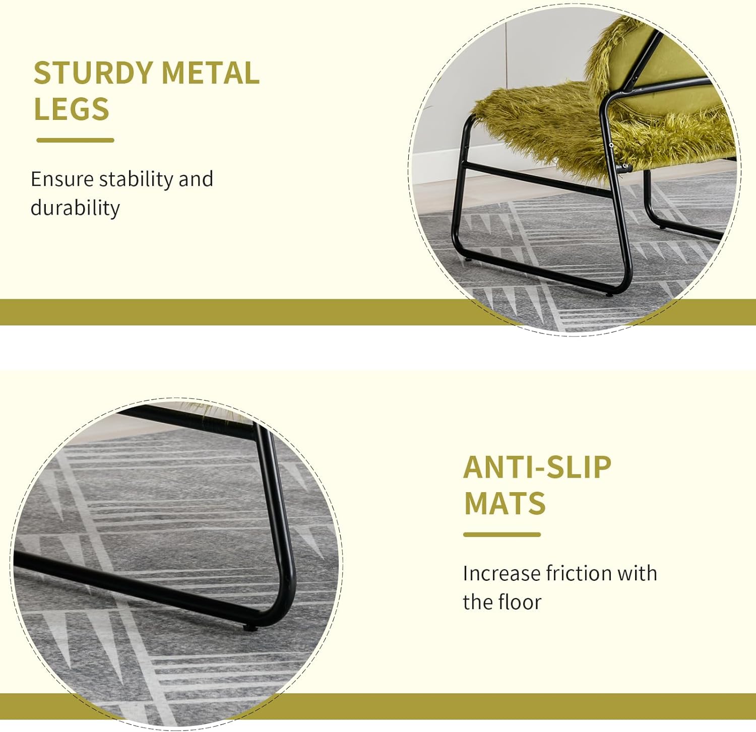 Plush Upholstered Accent Chair, Modern Industrial Style Armless Chair with Metal Frame, Leisure Single Sofa Chair, Reading Chair for Living Room (Olive)