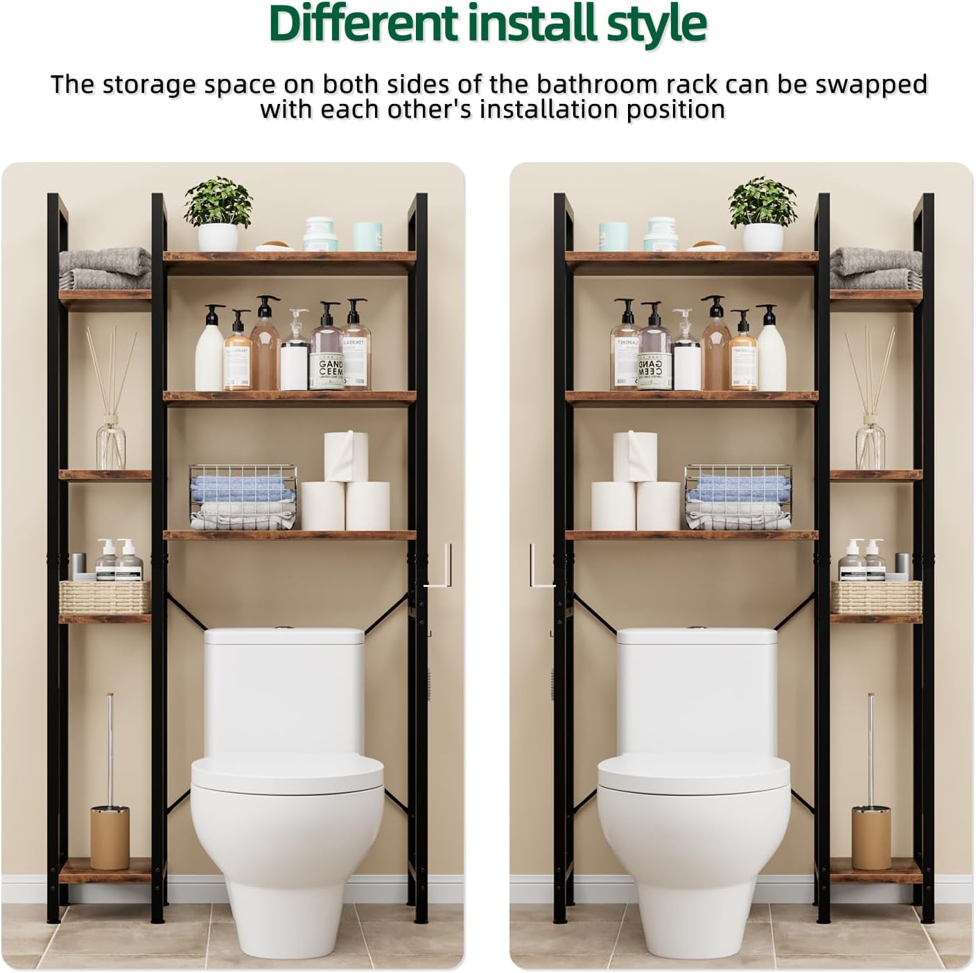 Over The Toilet Storage with 7-Tier Bathroom Organizer Shelf, Freestanding Space Saver with Hooks & Adjustable Feet