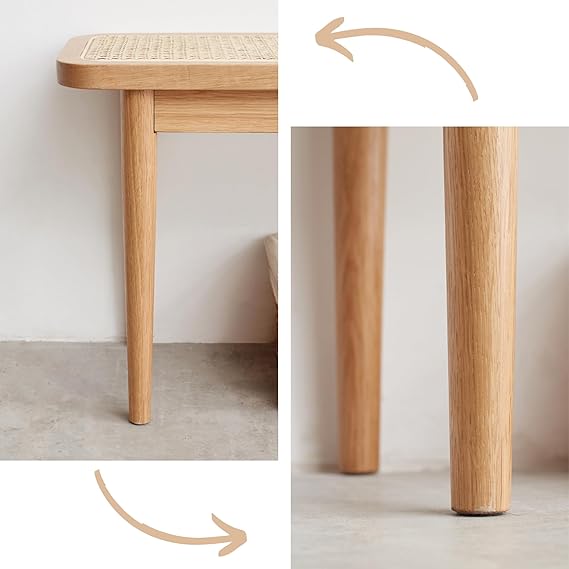 Wood Dining Bench,100% Natural Solid Oak Bed Bench with Rattan Design, Rounded Edge, Bench for Entryway Hall, Dining Room,Bedroom, Living Room (Natural Color, 39.37 inch)