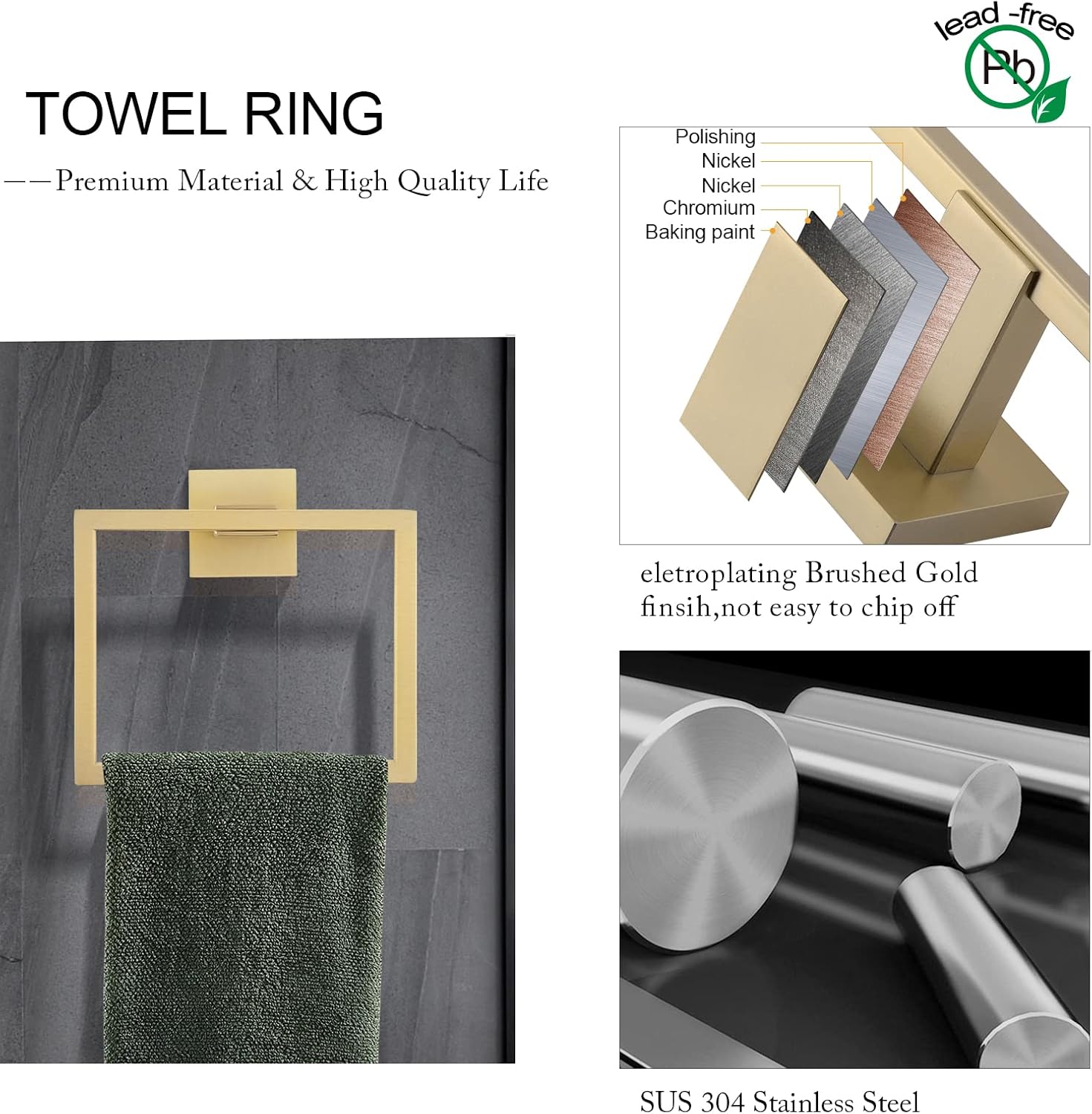 5-Piece Bathroom Hardware Set 23.6 Inch Gold Towel Bar Set Towel Bar Towel Ring Coat Hook and Toilet Paper Holder with Shelf