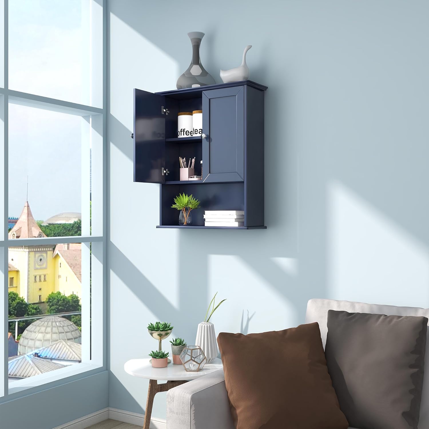 Bathroom Wall Cabinet Navy Blue Over Toilet Storage Cabinets 24x30 in Above Toilet Wood Medicine Cabinets