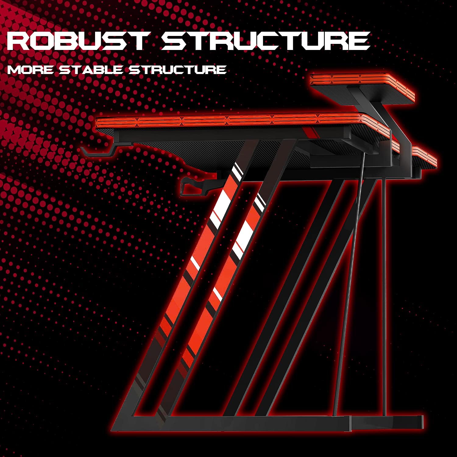 47 inch Gaming Desk PC Computer Table Racing Style Home Office Desk Z Shaped Carbon Fiber Desktop Gamer Workstation with Monitor Stand Cup Holder and Headphone Hook