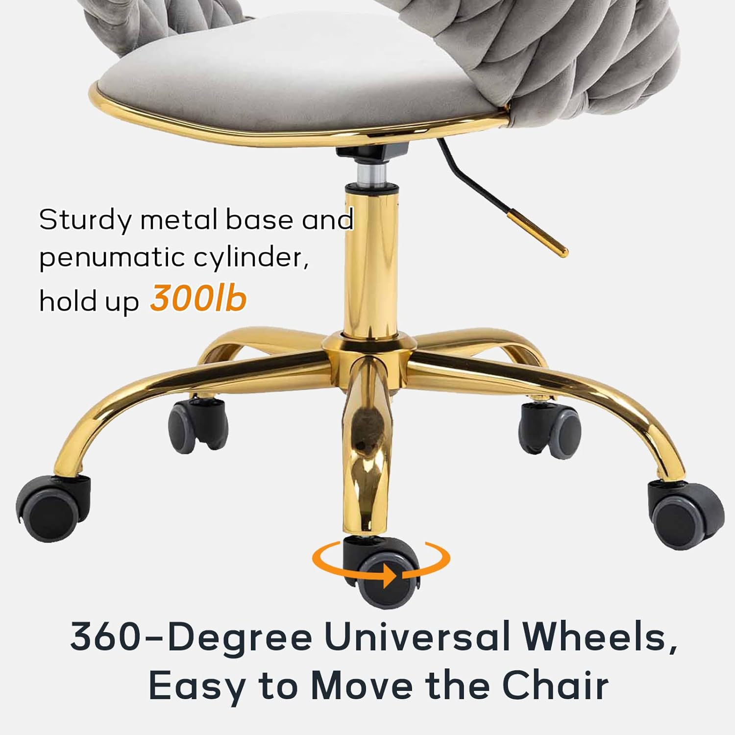 Swivel Velvet Home Office Chair, Upholstered Desk Chair, Modern Accent Armchair, Tufted Computer Task Stools with Gold Base for Girls, Women, Study, Living Room (Grey)