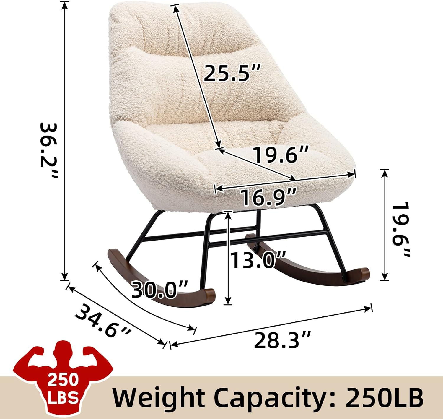 Nursery Rocking Chairs, Accent Rocking Chair with Solid Metal Legs, Upholstered Velvet Glider Rockers with High Backrests for Mom, Gifts, Living Room, Bedroom (Beige Boucle)