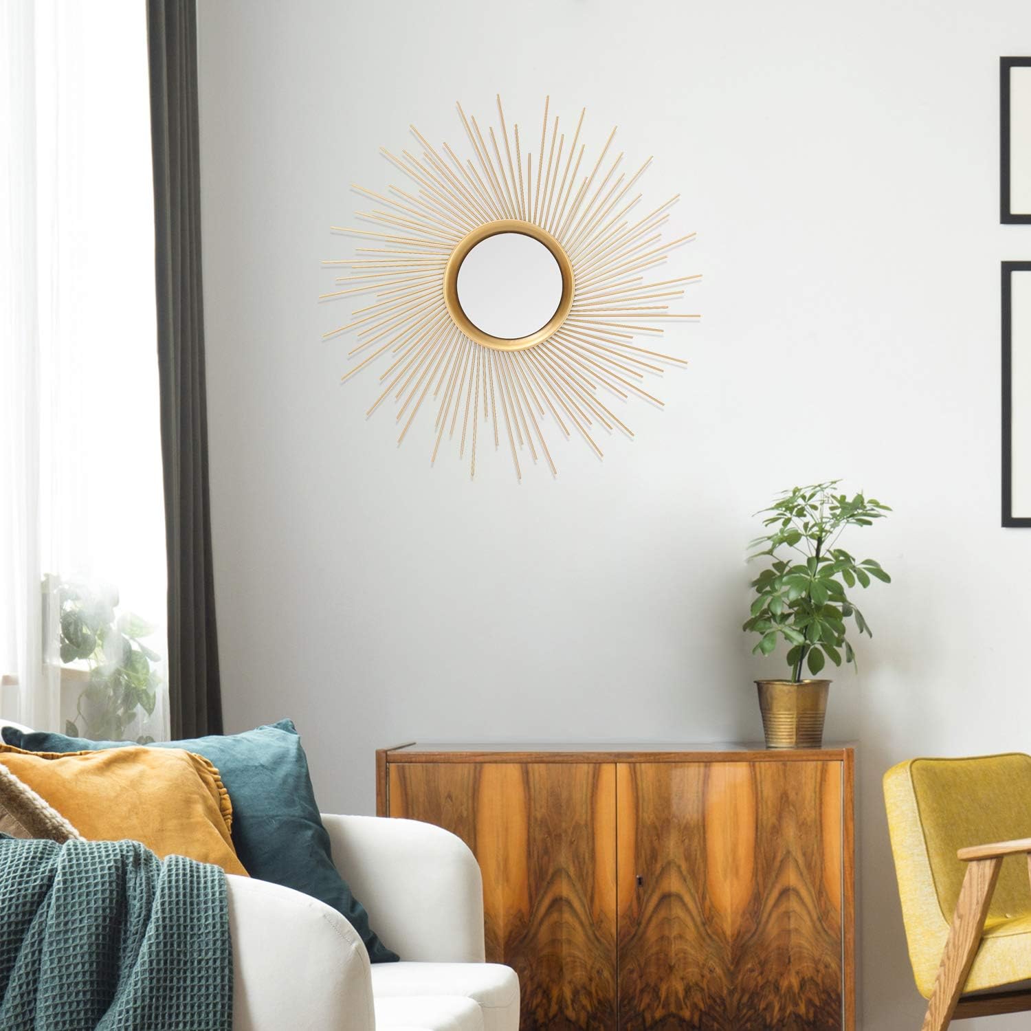 Sunburst Gold Mirrors 24.6" for Wall, Large Metal Decorative Entry Wall-Mounted Mirrors