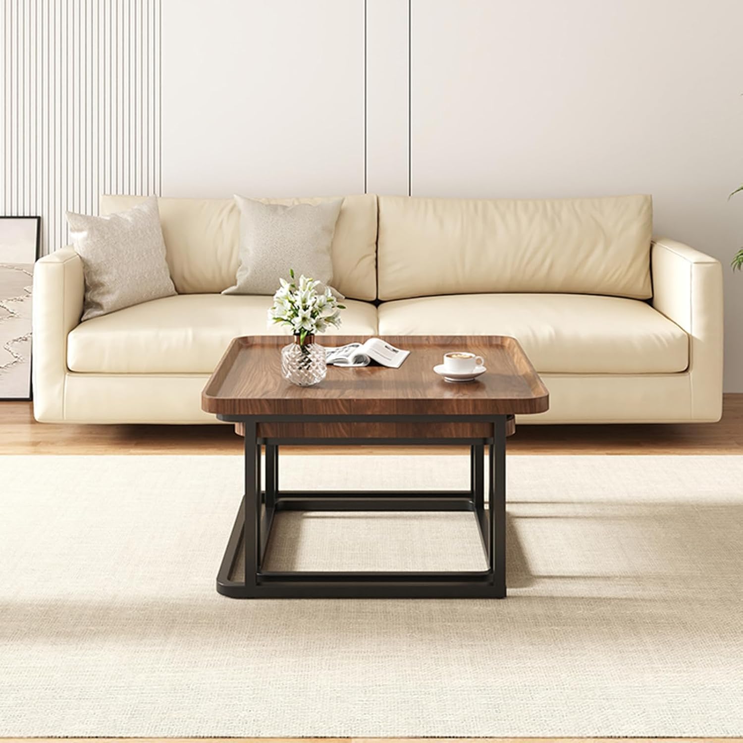 Nesting Coffee Table Set of 2, 23.6"+19.7" Square Stacking Side Table