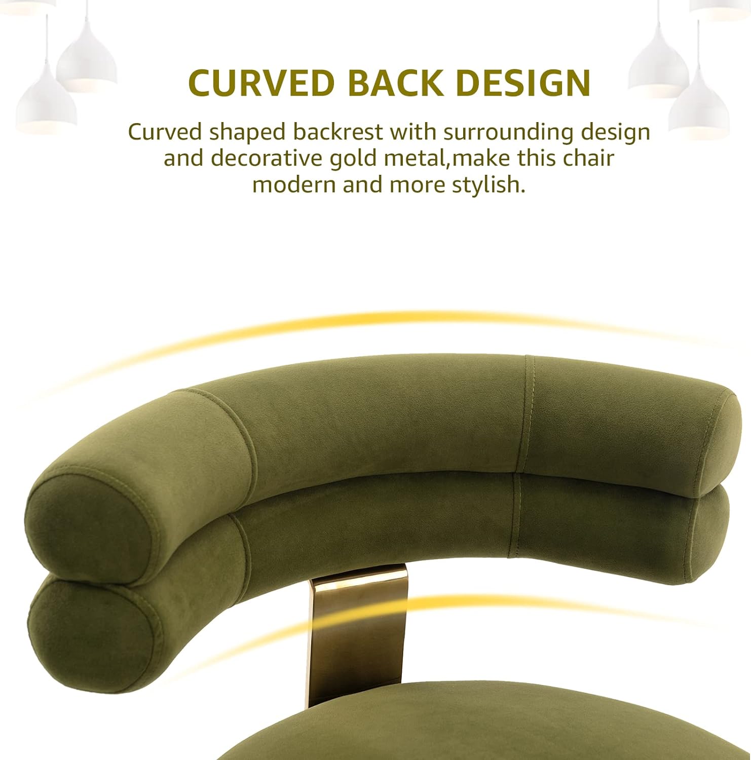 Velvet Dining Chairs Set of 2 Modern Upholstered Side Chairs with Gold Legs, Comfy Curved Back Accent Chairs, Stylish Vanity Chairs for Dining Room, Living Room, Bedroom (2, Olive)