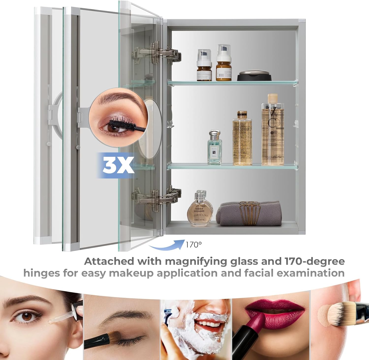 Medicine Cabinet Mirror 16 x 20 Inch, Movable 3X Magnifying Mirror,Recessed Medicine Cabinet