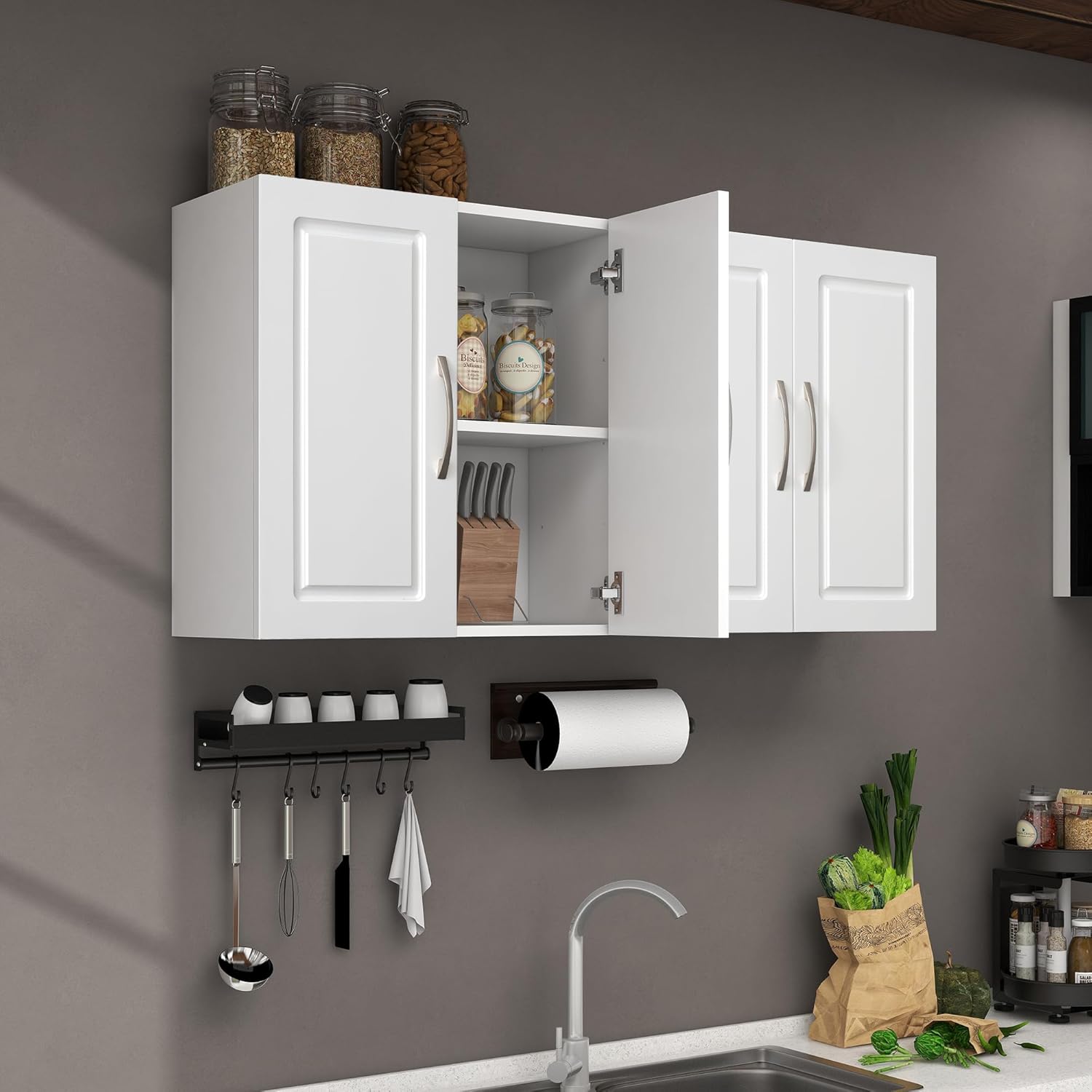 White Storage Cabinets, Bathroom Wall Cabinet Laundry Room Cupboard Over Toilet Space Storage Cabinet