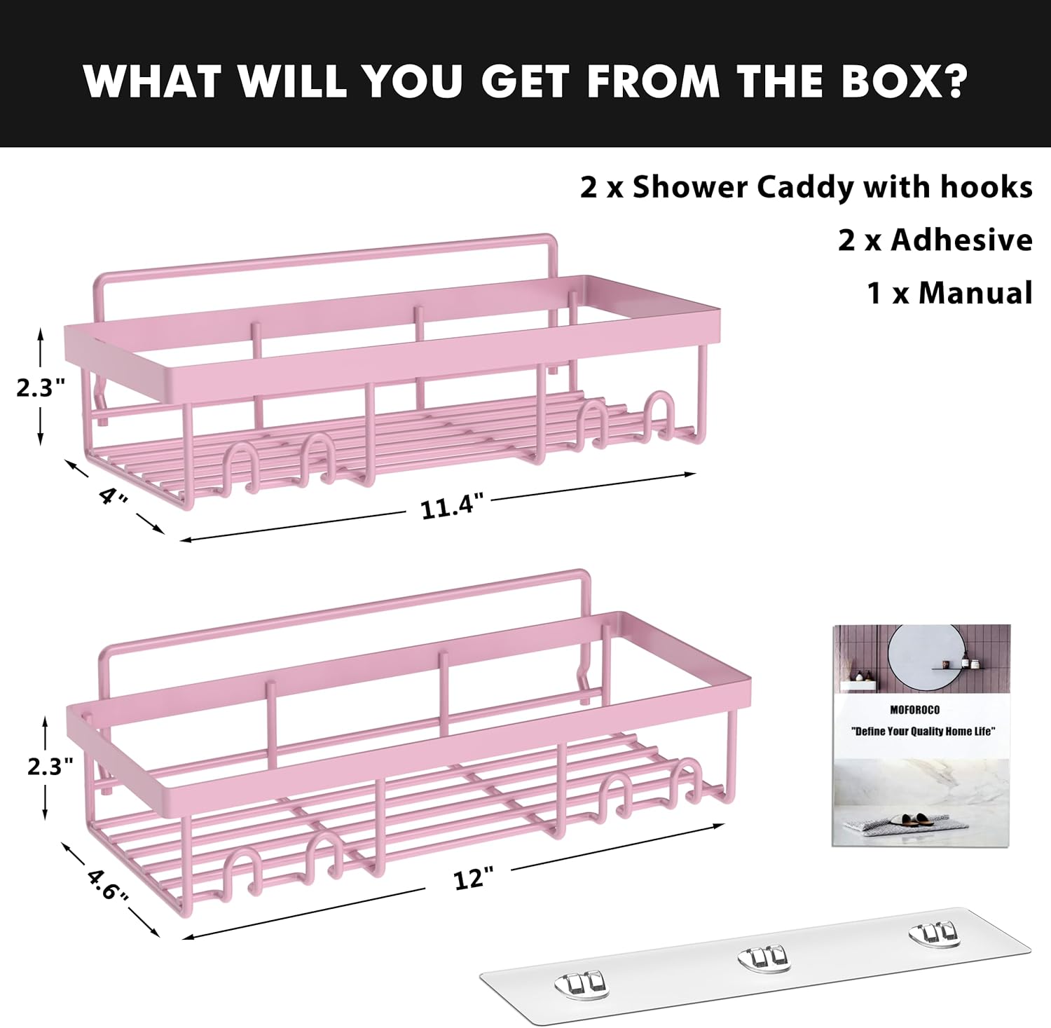 Shower Caddy Shelf Organizer Rack, Self Adhesive Black Bathroom Shelves Basket