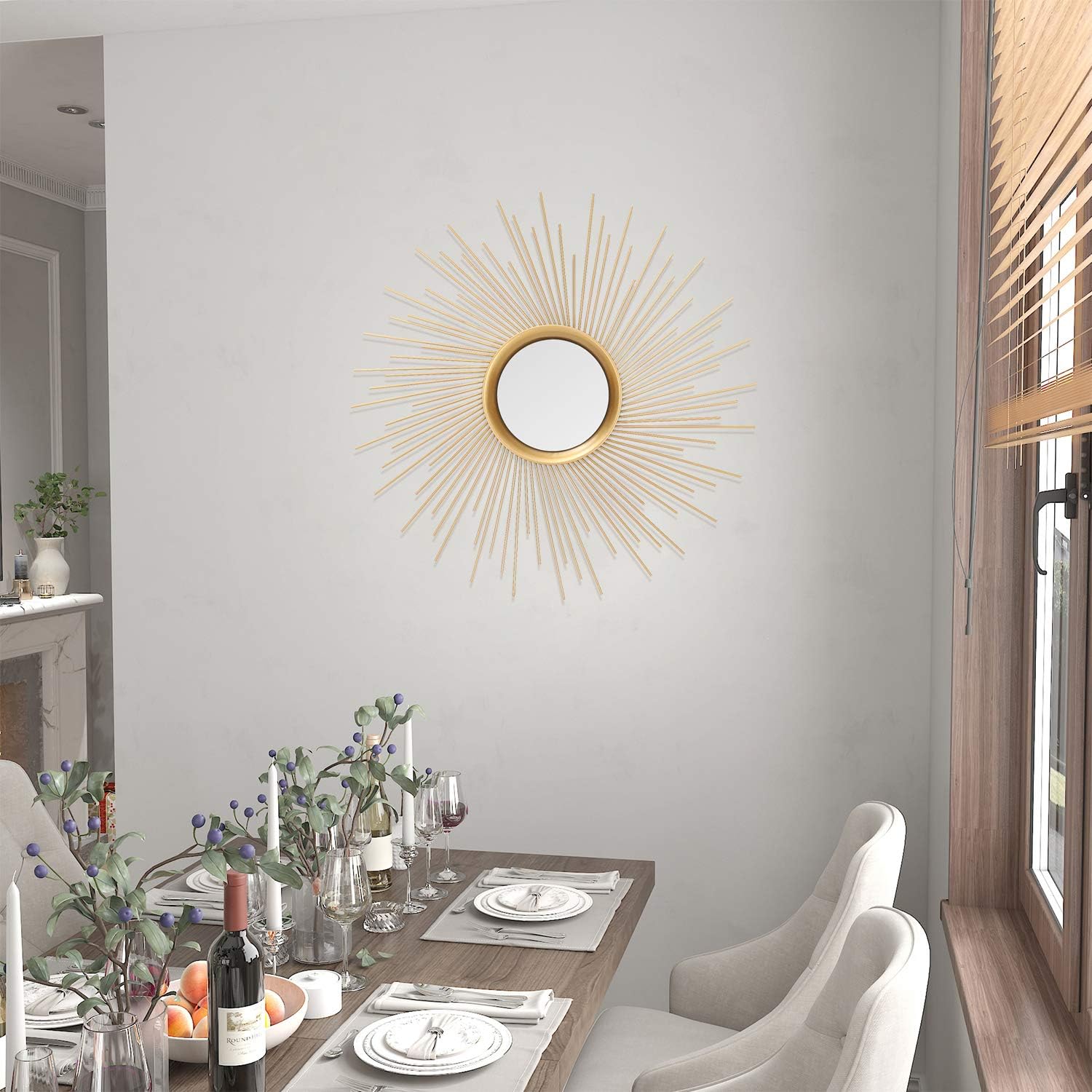 Sunburst Gold Mirrors 24.6" for Wall, Large Metal Decorative Entry Wall-Mounted Mirrors