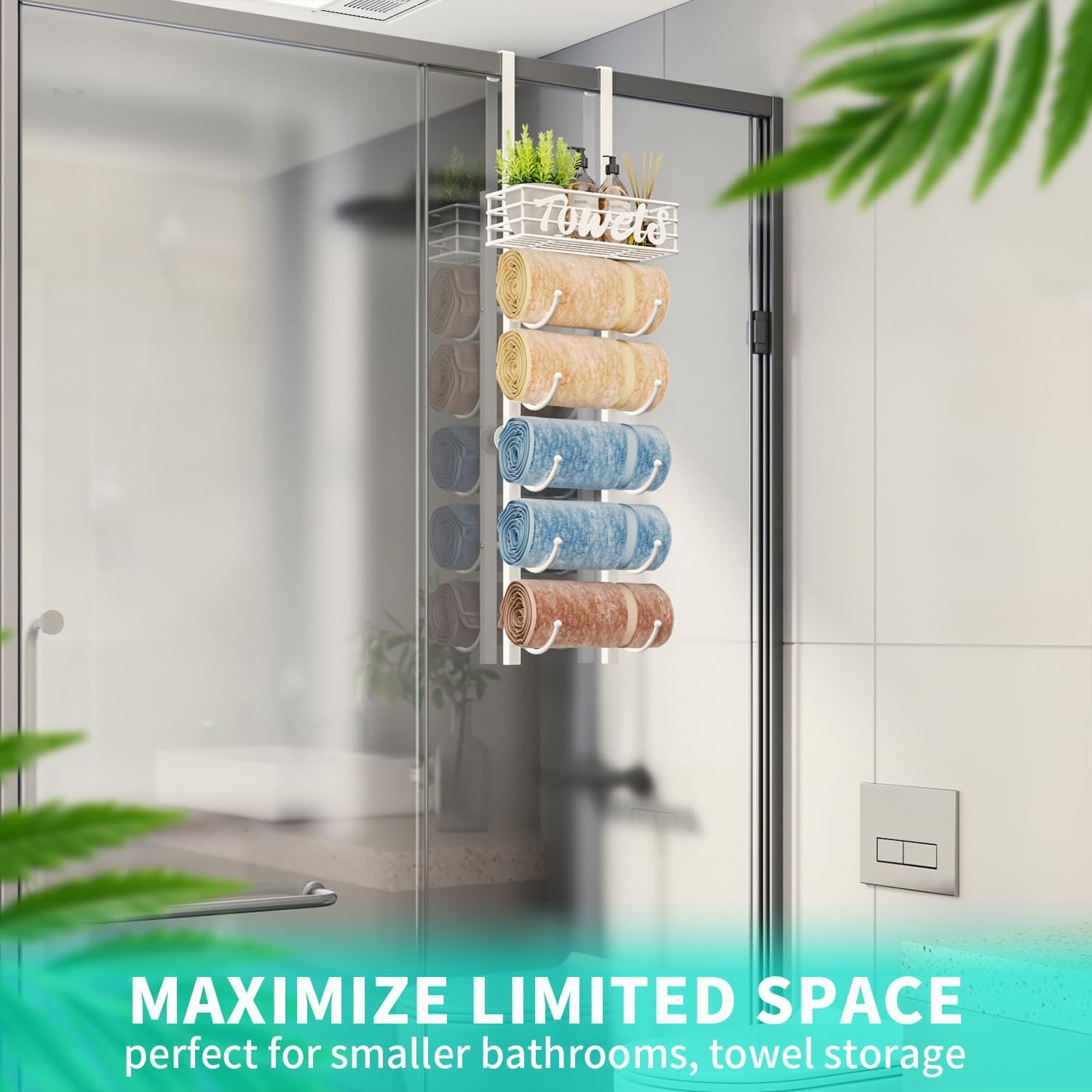 Over Door Towel Racks - 6 Tier Over The Door Towel Racks for Bathroom, Wall Mounted Towel Holder with Metal Shelf