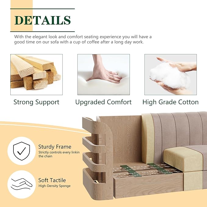 Upgraded Convertible Sectional Sofa Couch, 3 Seat L Shaped Sofa with High Armrest Linen Fabric Small Couch Mid Century for Living Room, Apartment and Office (Beige)