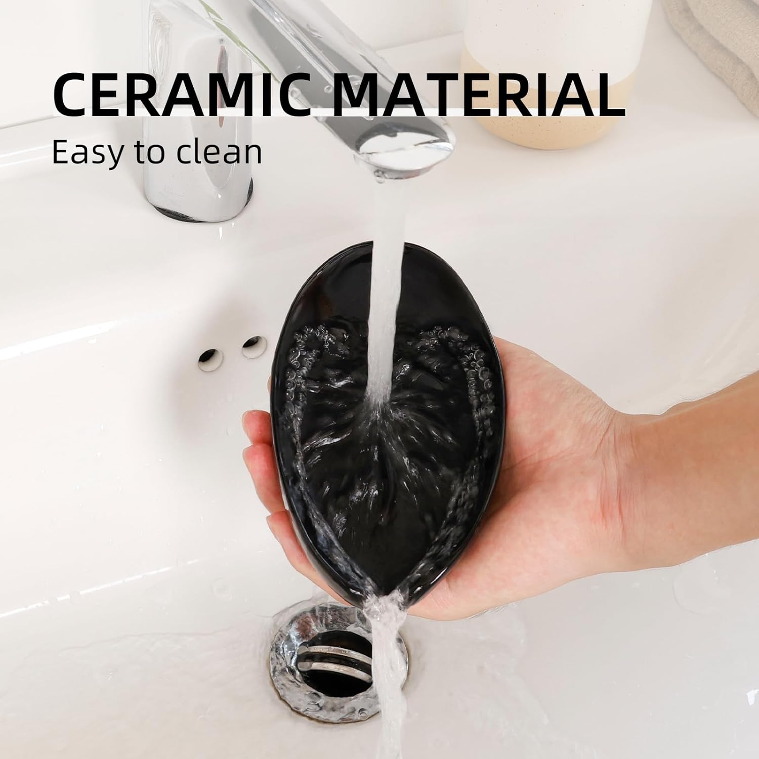 Self Draining Soap Dish, Leaf Shape Ceramic Bar Soap Holder Drain Soap Dishes for Bathroom Sink Kitchen, Easy to Clean Keeps Soap Dry
