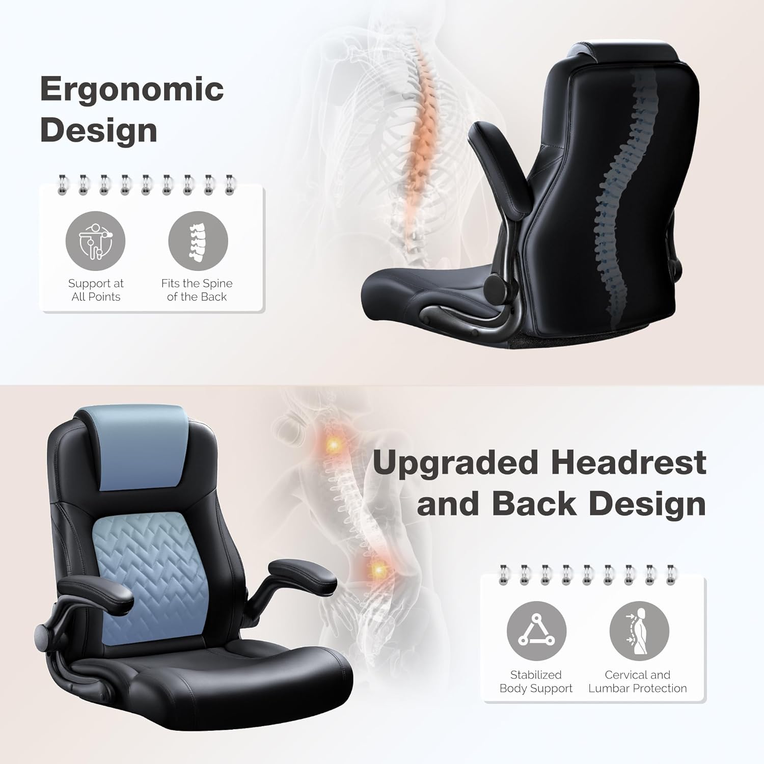 Big and Tall Office Chair 500lbs, Heavy Duty Office Chairs, Ergonomic High Back Desk Chair, Adjustable Flip Up Armrest Executive Chair Made of PU Leather, Computer Chair for Gaming Desk