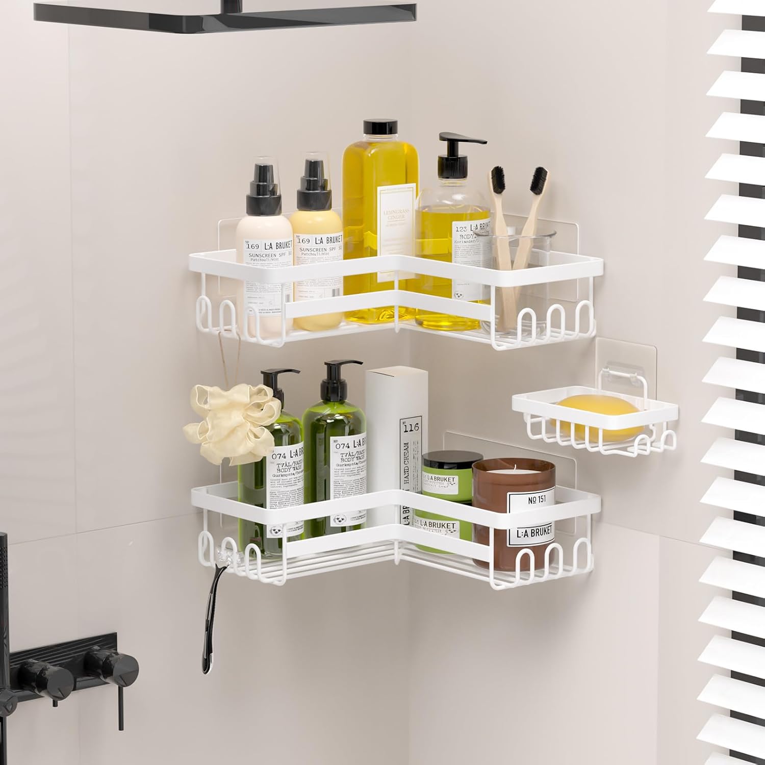 Corner Shower Caddy, 3 Pack Adhesive Bathroom Accessories with Soap Holder, Storage Stainless Shower Organizer
