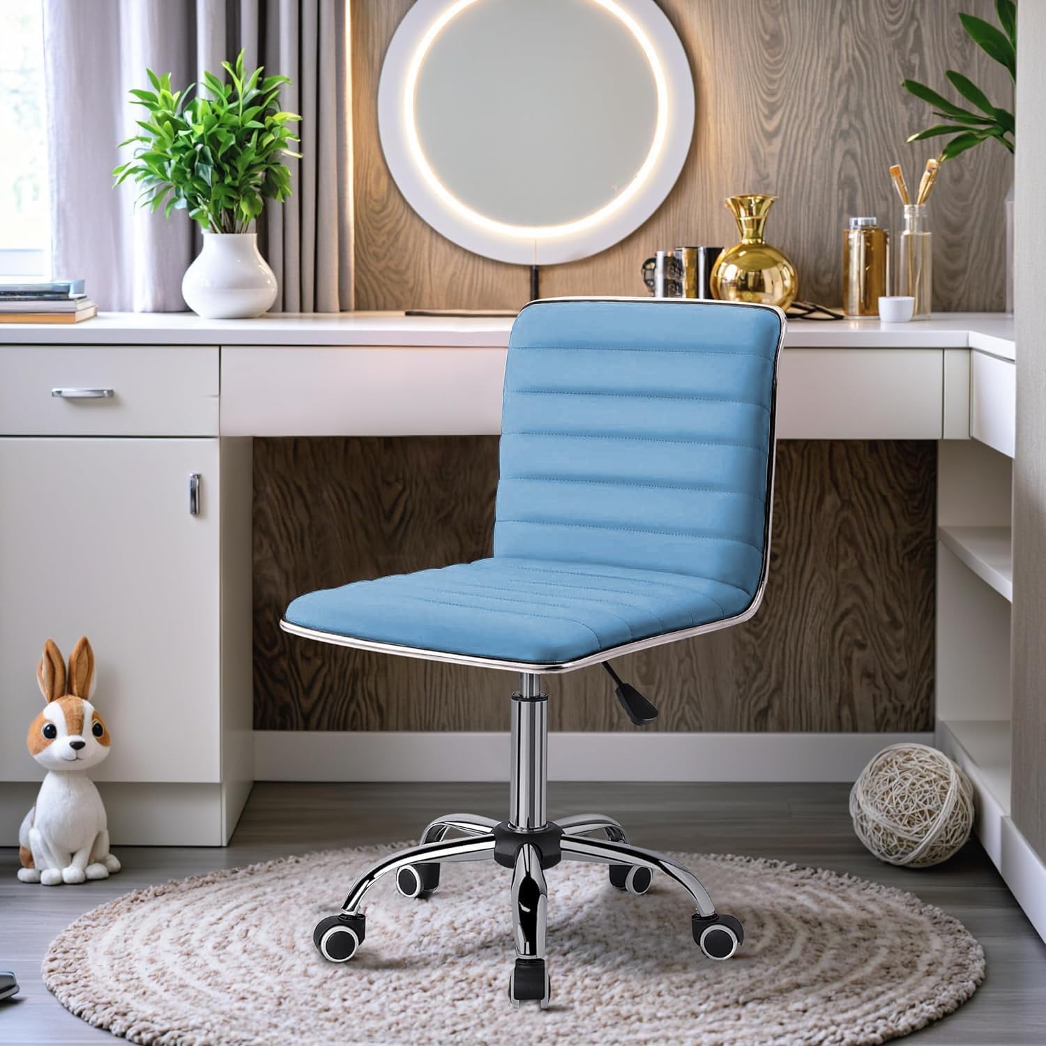 Low Back Leather Swivel Office Chair,Computer Desk Chair Retro with Armless Ribbed
