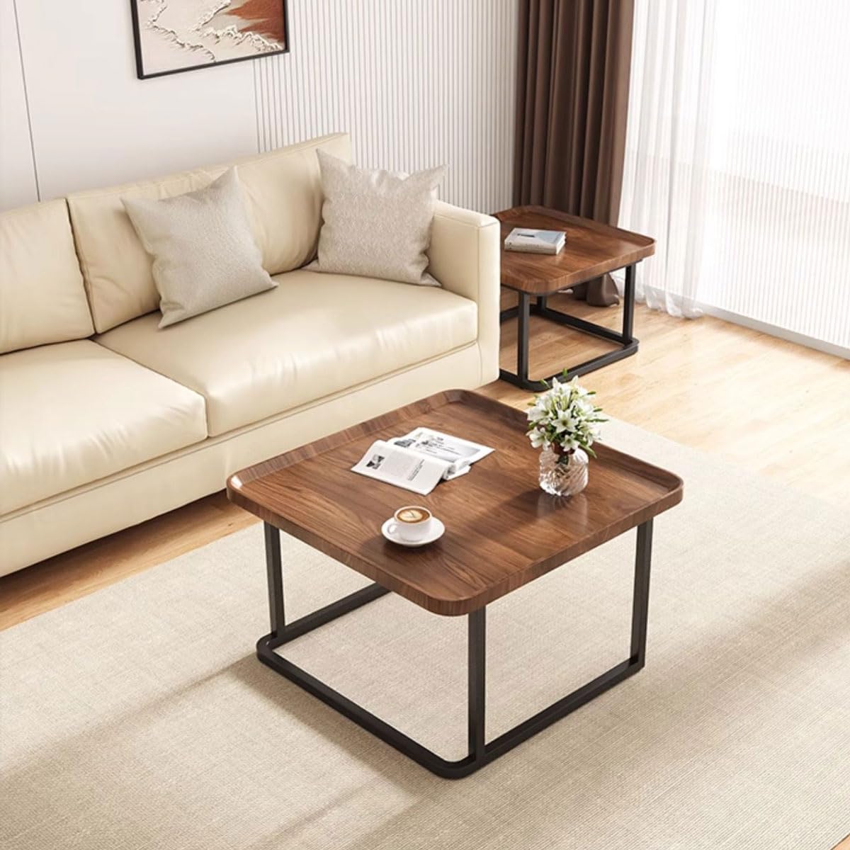 Nesting Coffee Table Set of 2, 23.6"+19.7" Square Stacking Side Table