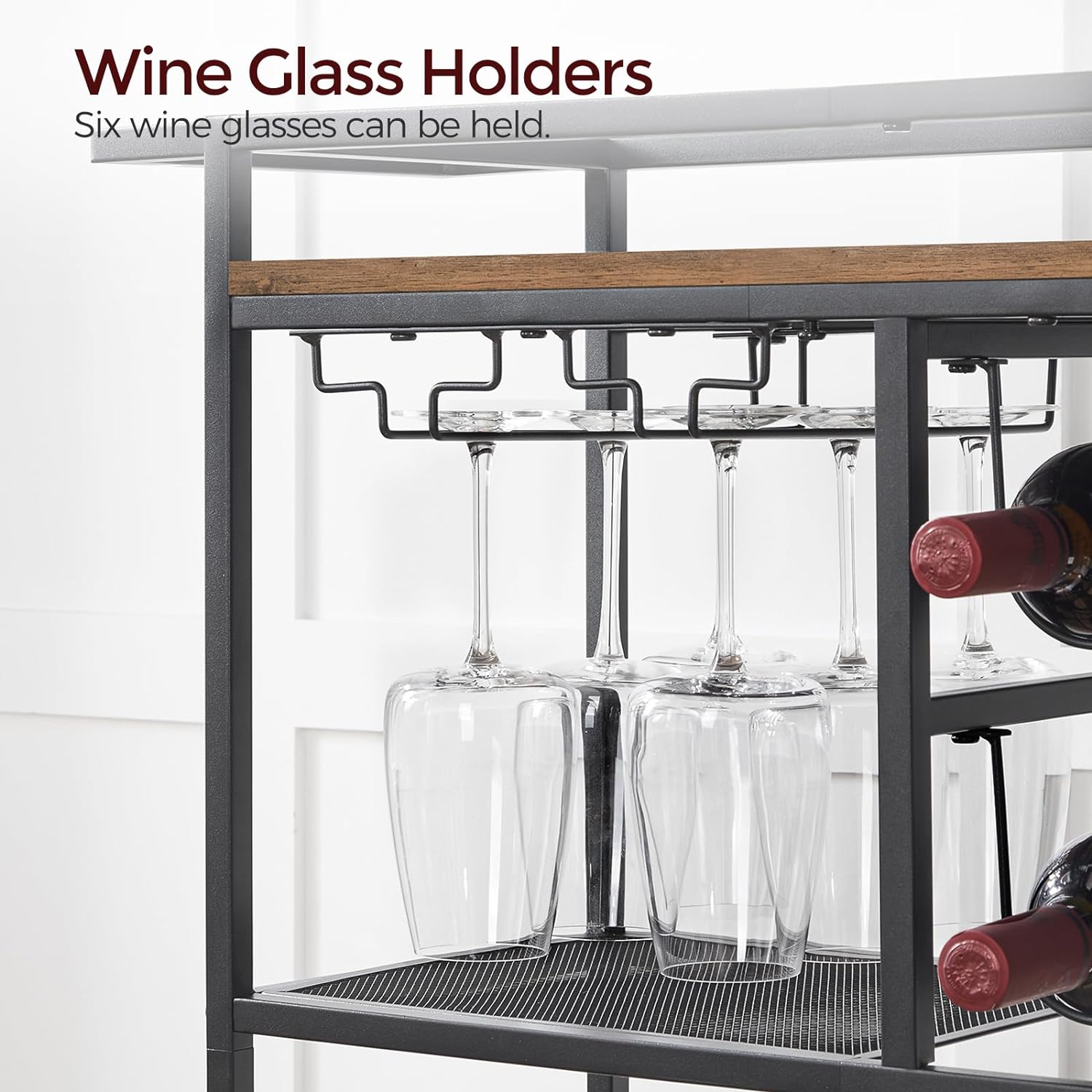 3-Tier Serving Cart with Wheels and Handle, Beverage Cart with Wine Rack and Glass Holders
