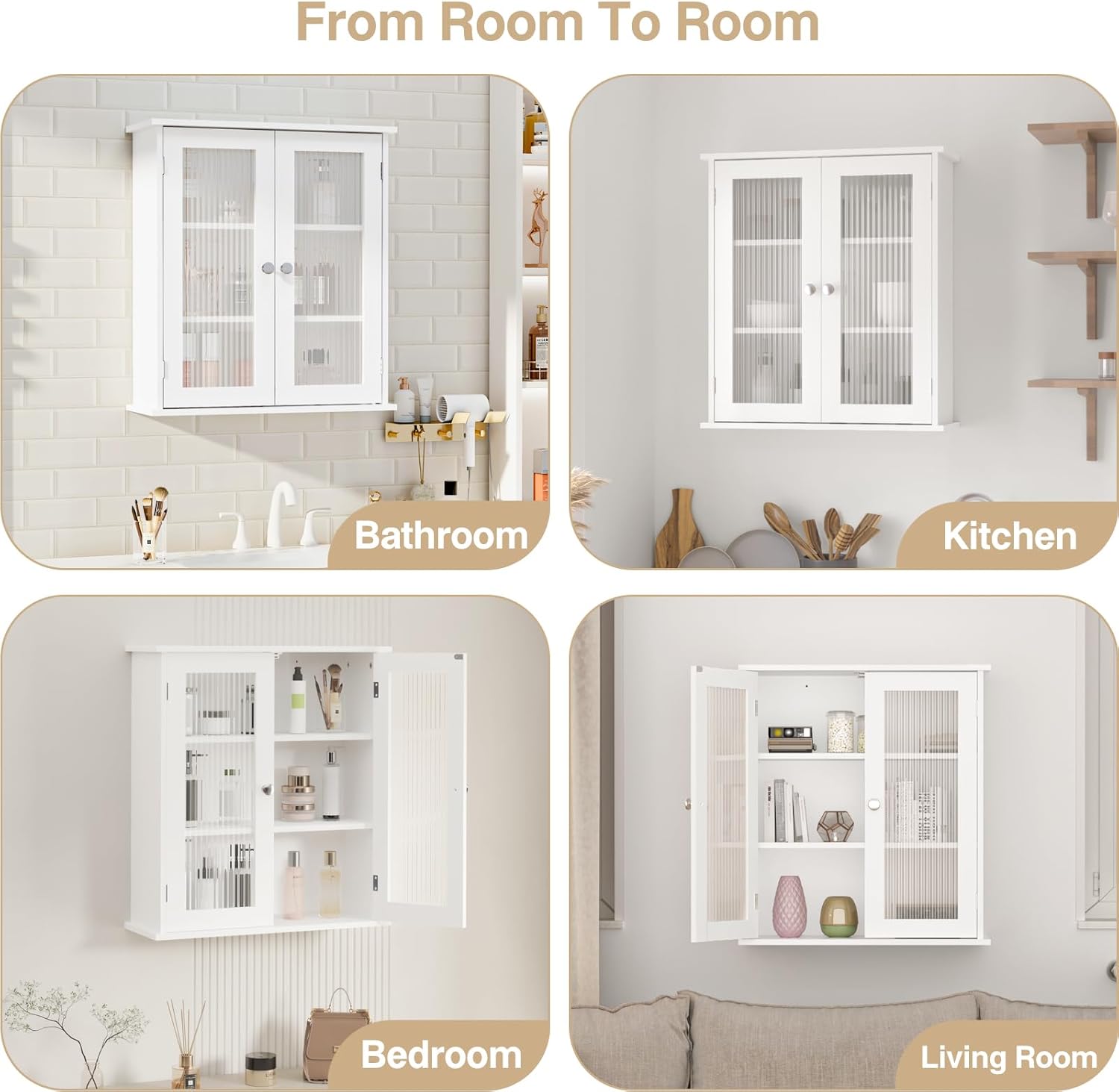 Bathroom Medicine Cabinet, Bathroom Cabinet Wall Mount with Doors & Adjustable Shlef, Over The Toilet Bathroom Storage Cabinet