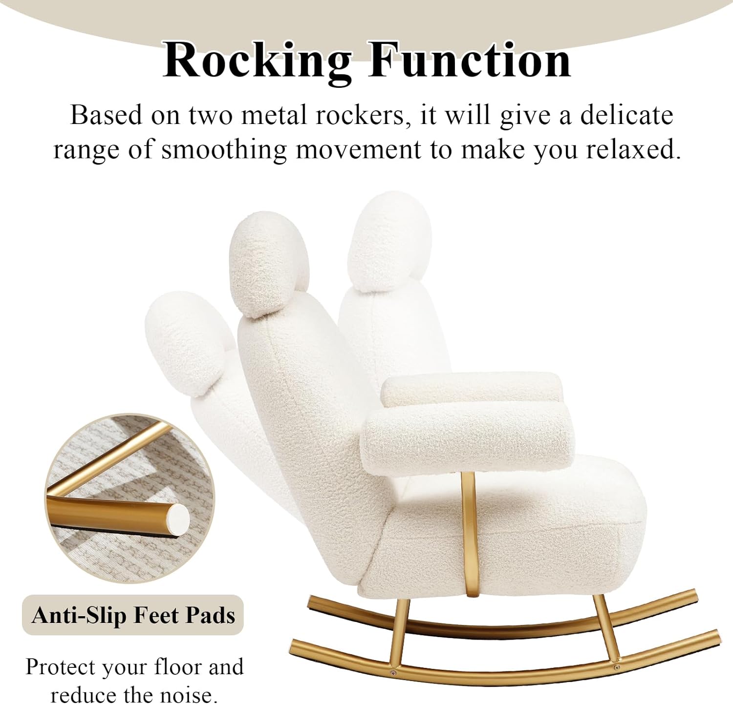 Nursery Rocking Chair, Modern Sherpa Upholstered Fabric Glider Rocker, Rocking Chair for Nursery, Comfy Armchair with High Backrest, Leisure Sofa Chair for Living Room Bedroom (Grey)