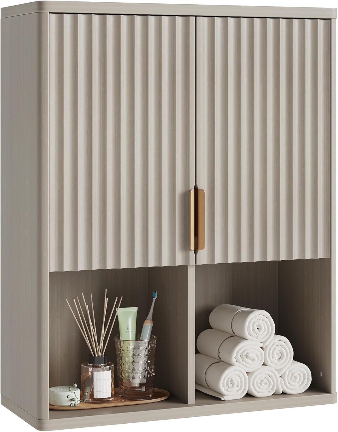 Fluted Bathroom Wall Cabinet Over The Toilet Storage, 23"x 29" Medicine Cabinet with Adjustable Shelf