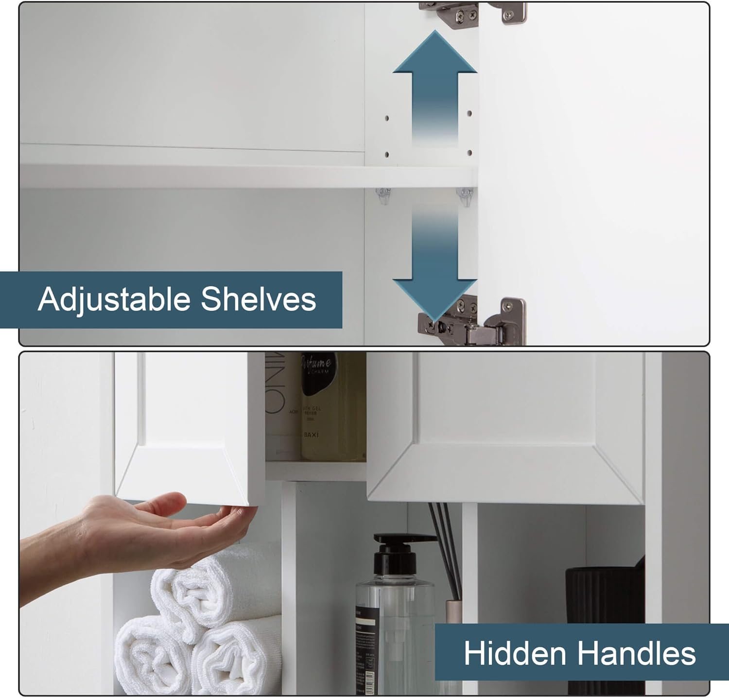 White Bathroom Wall Cabinet with Towel Bar,Wooden Medicine Cabinet Adjustable Shelves