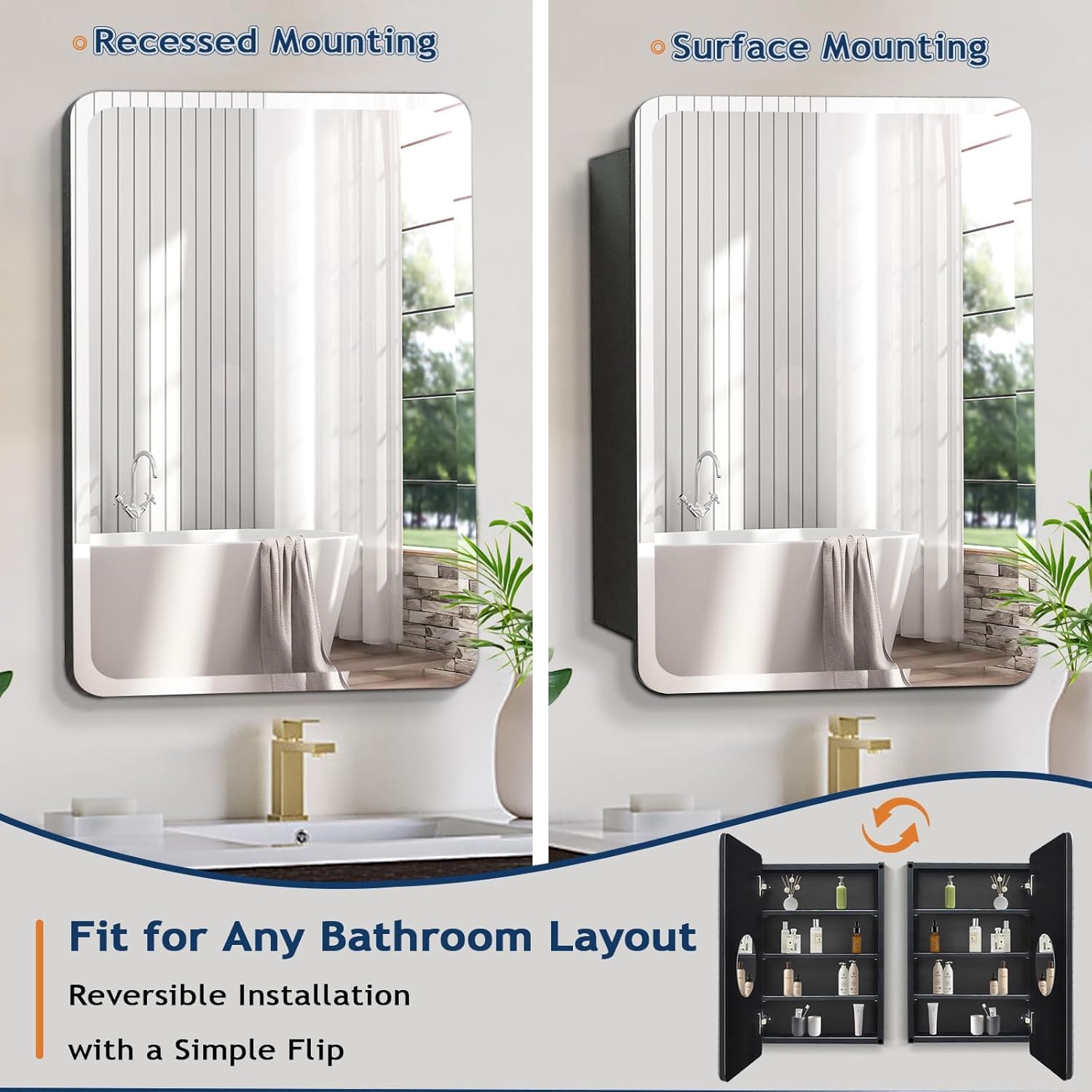 Black Medicine Cabinet Mirror for Bathroom, 20x30 Inch Small Recessed Medicine Cabinet or Surface Mount