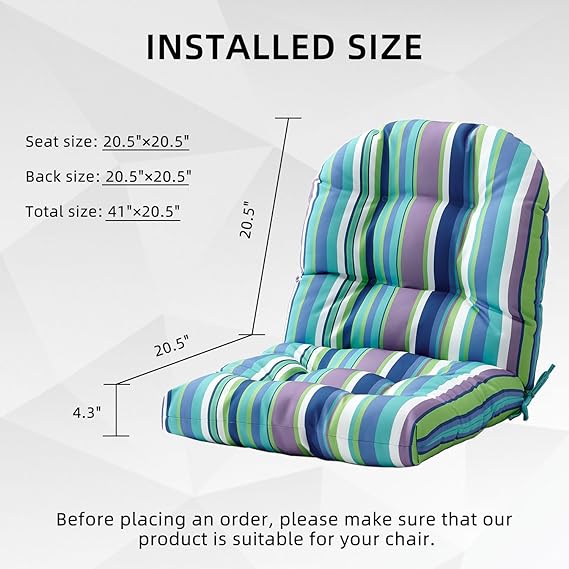Chair Pads, Seat/Back Patio Cushions - Waterproof Solid Tufted Pillow, Indoor/Outdoor Pads with Ties
