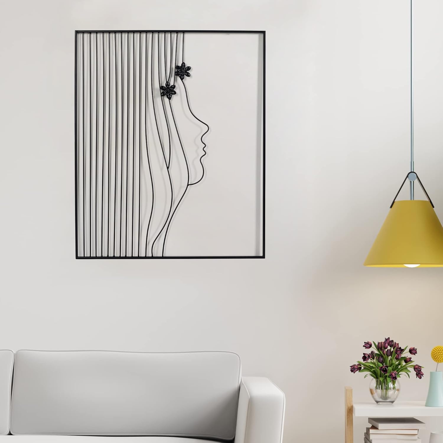 Minimalist Wall Decor Framed Abstract Wall Art, 19 x 23 inch Black Metal Line Home Decor