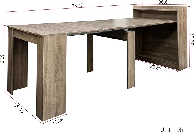 98.43" Expandable Dining Table, Modern Extendable Dining Room Table with Storage
