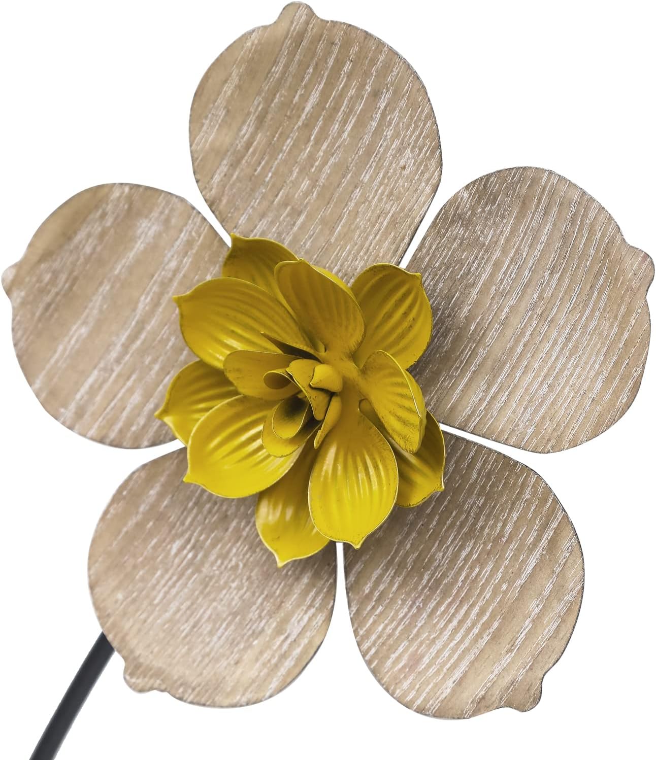 32.48” Metal Flower Wall Art Decor,Boho 3D Metal Floral Wall Sculpture with Vibrant Stamens and Natural Wood Texture Petals