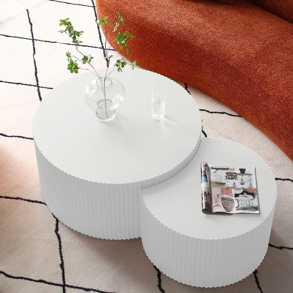Nesting Coffee Table Set of 2, Modern Round Coffee Table End Table Set