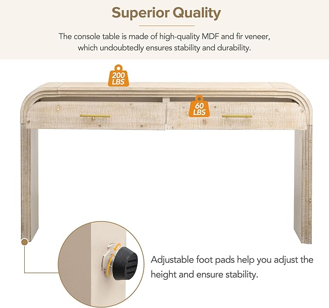 59'' Retro Console Table Farmhouse Sofa Table Entryway Table with Drawer