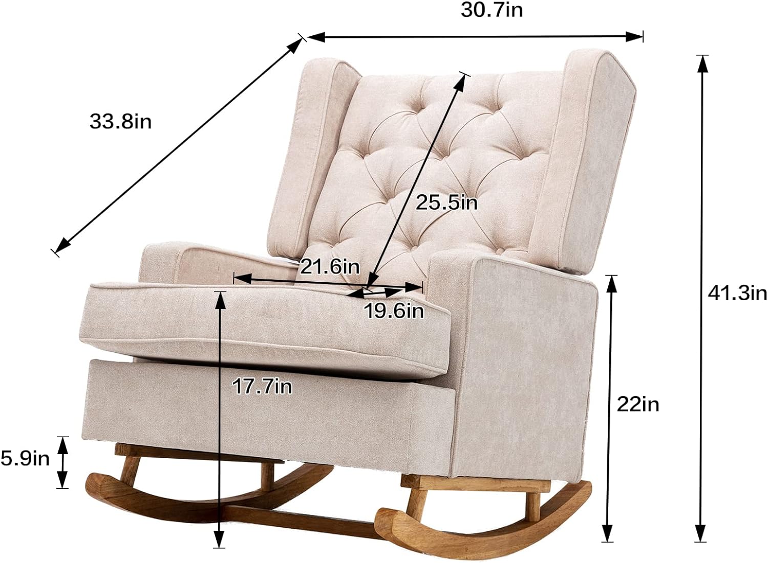Nursery Rocking Chair Upholstered Rocking Accent Chair Glider Rocker Linen Padded Seat with High Backrest Armchair Comfy Side Chair for Living Room Bedroom Offices (Beige)