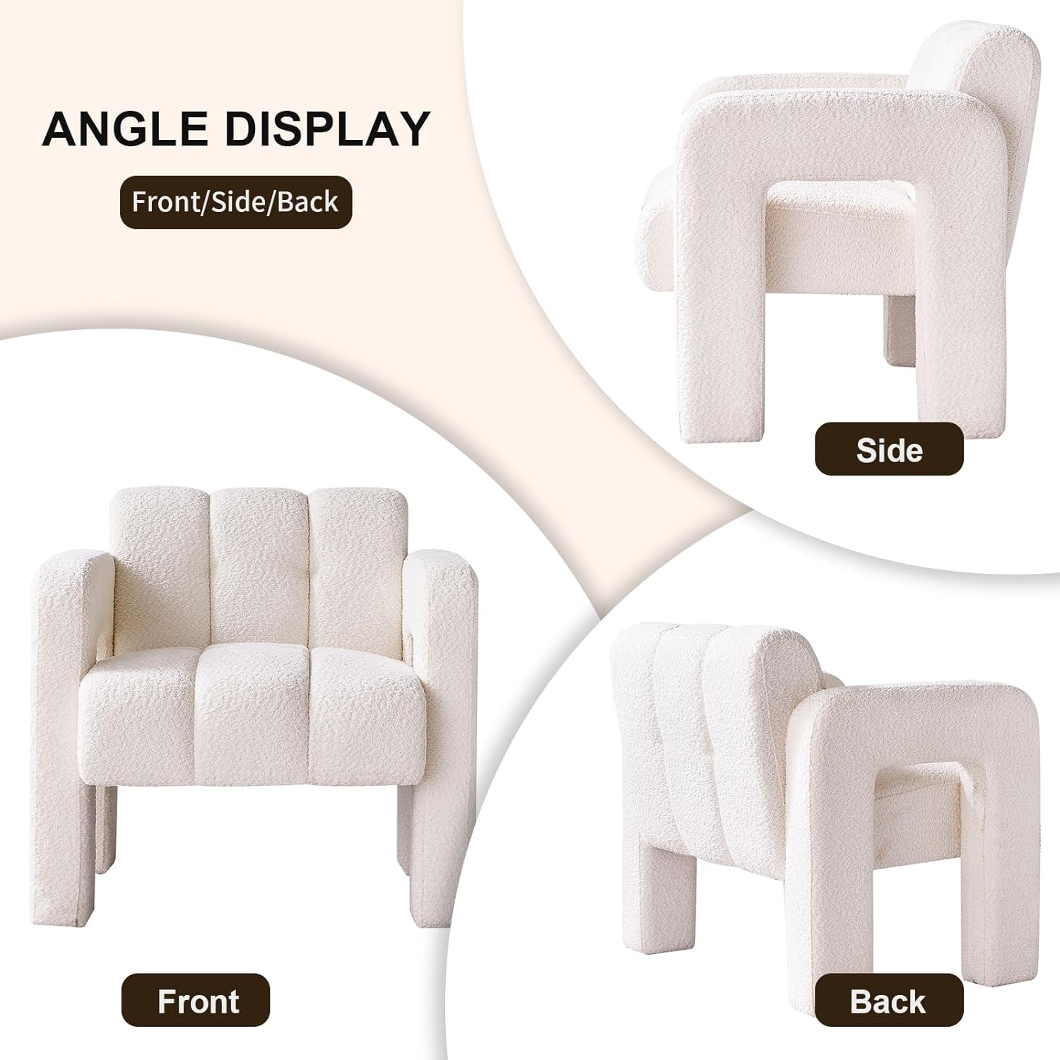 Modern Accent Chair, Boucle Upholstered Armchair with Channel Tufted Design, Single Leisure Sofa Chair with Wood Frame, Cozy Reading Chair for Living Room (Beige)