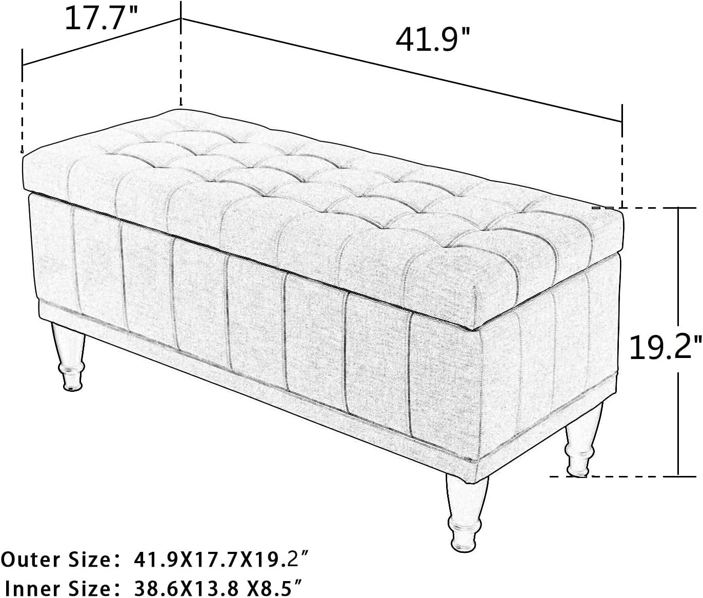 41’’ Tufted Ottoman with Storage- Green Rectangular Lift Top Storage Ottoman