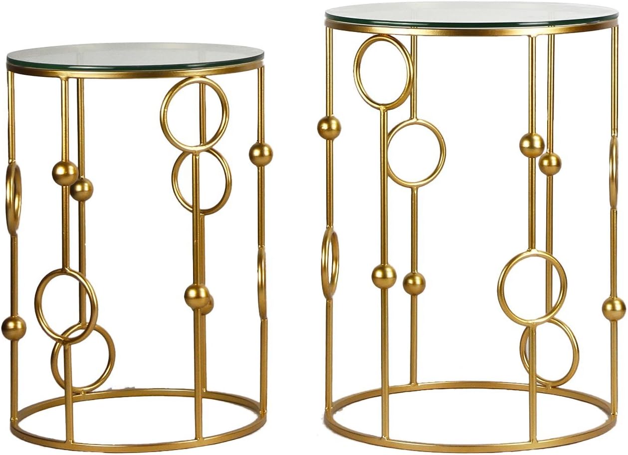 Neting Accent, Decrorative Glass Top Side, End, Set of 2 Round Nesting Tables