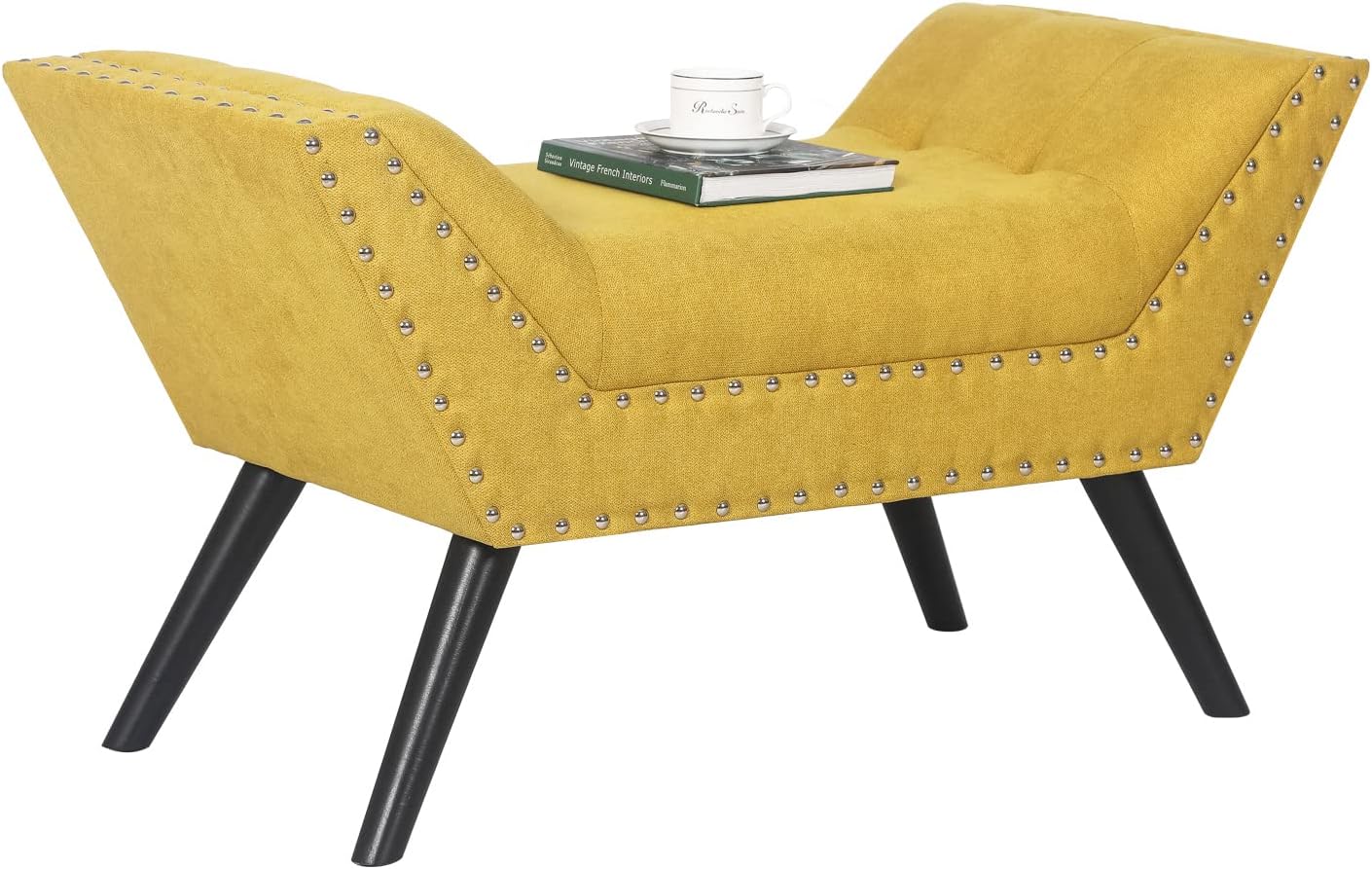 Modern Upholstered Fabric Ottoman Bench Tufted Entryway Accent Bench