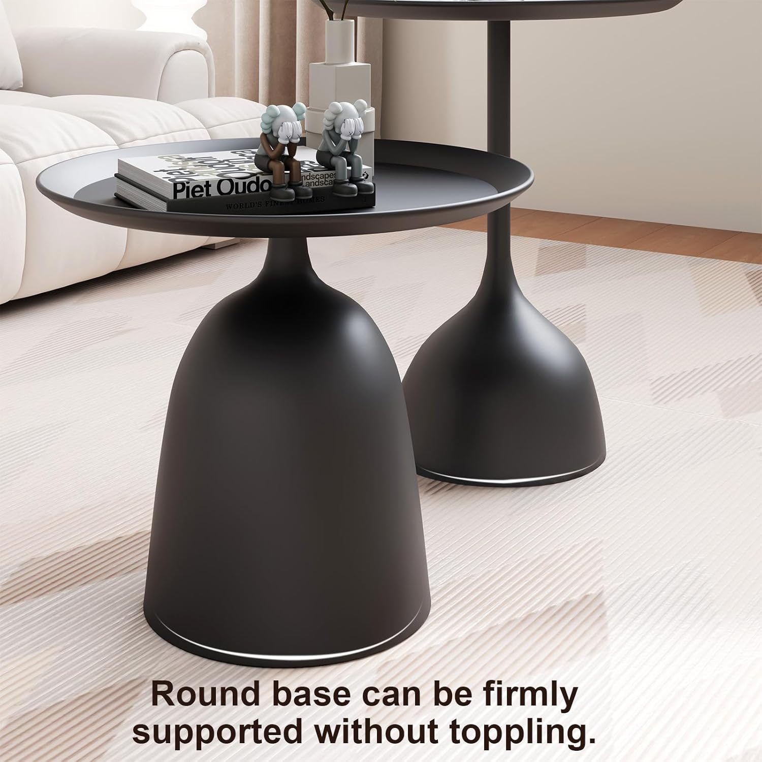 Round Coffee Table and End Table Sets for Living Room, Black Modern Side Table, Nesting Coffee Table Set of 2