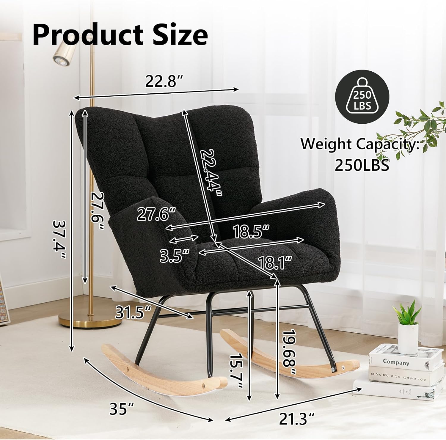 Nursery Rocking Chair Teddy Upholstered Glider Rocker Rocking Accent Chair Padded Seat with High Backrest Armchair Comfy Side Chair for Living Room Bedroom Offices (Ivory Teddy)