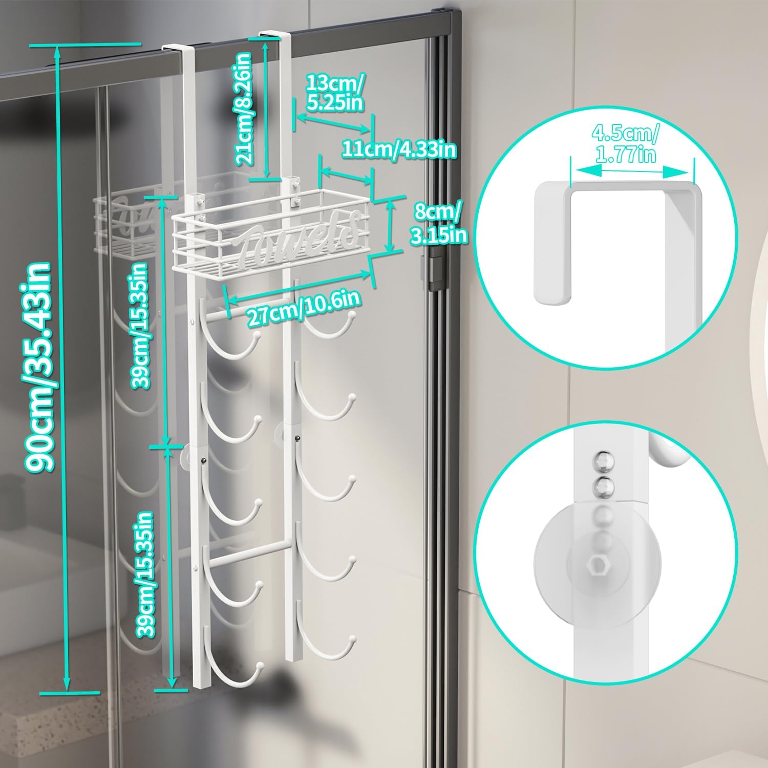 Over Door Towel Racks - 6 Tier Over The Door Towel Racks for Bathroom, Wall Mounted Towel Holder with Metal Shelf
