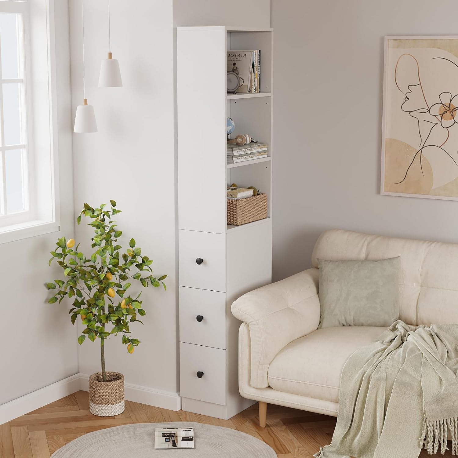 Storage Cabinet Tall Narrow Bathroom with 3-Level Adjustable Shelves Bathroom Cabinets Free Standing Home Space Saver