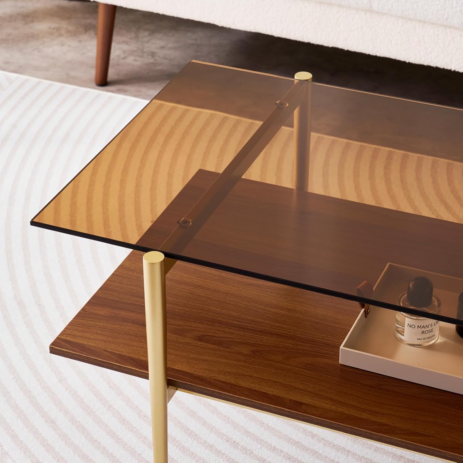 Rectangle Coffee Table, Mid-Century Modern Design, L41 W21 x H17, for Living Room, 2-Tier Structure