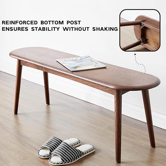 100% Solid Wood Dining Bench - Oak Bench for Entryway, Bedroom, Living Room, Kitchen Room - (Walnut Color, 47.24")
