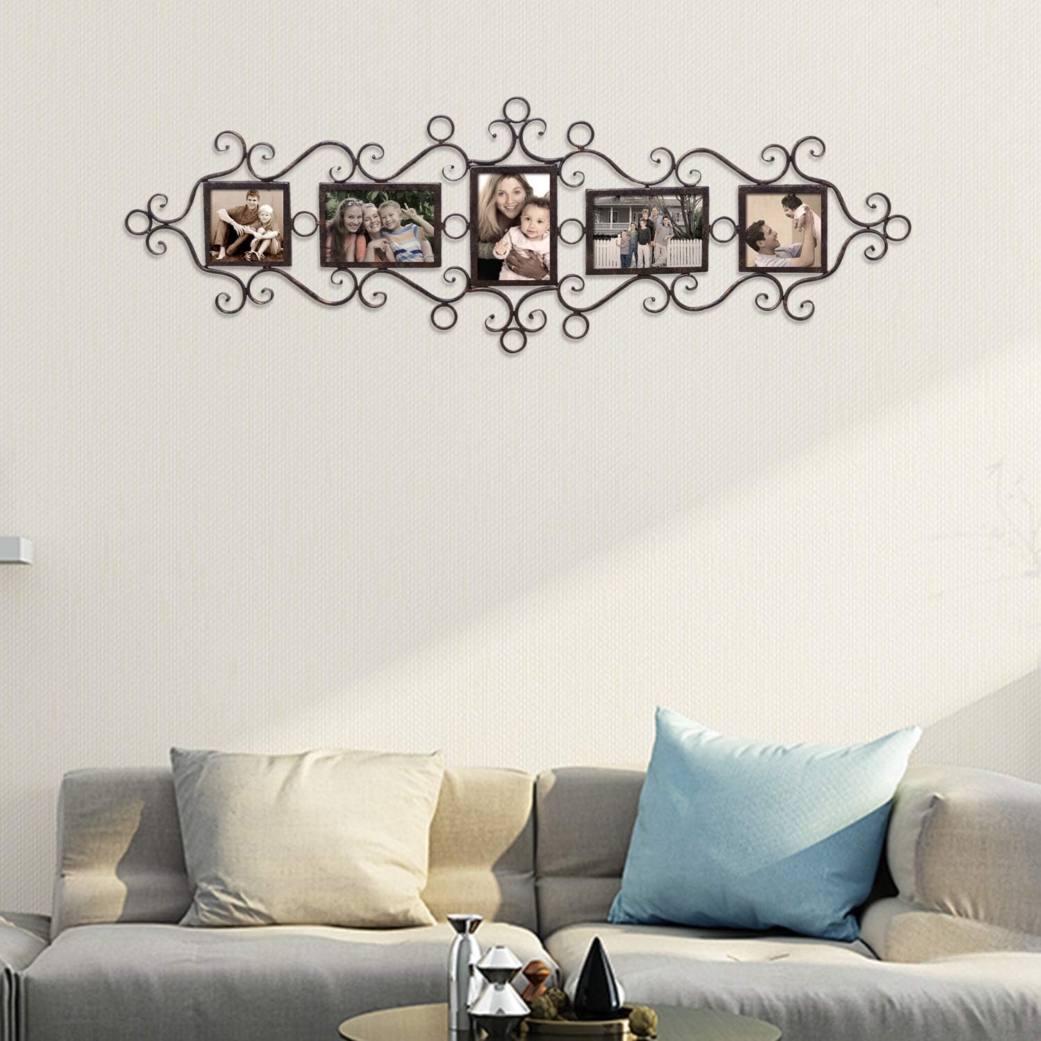 5 Openings Decorative Black Metal Filigree Wall Hanging Collage Family Picture Photo Frame